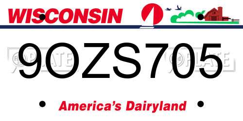 9OZS705 Wisconsin License Plate