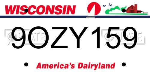 9OZY159 Wisconsin License Plate