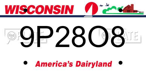 9P28O8 Wisconsin License Plate