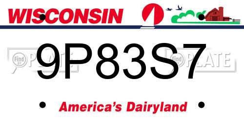 9P83S7 Wisconsin License Plate