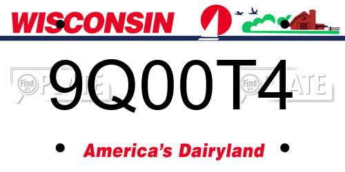 9Q00T4 Wisconsin License Plate