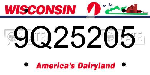 9Q25205 Wisconsin License Plate