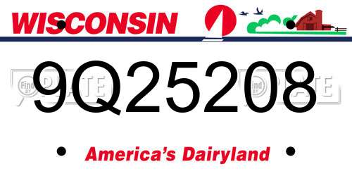 9Q25208 Wisconsin License Plate