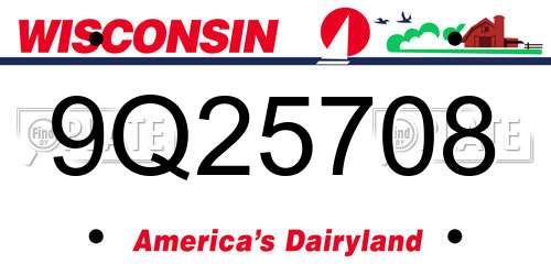9Q25708 Wisconsin License Plate