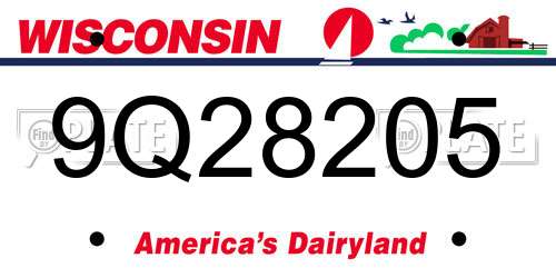 9Q28205 Wisconsin License Plate
