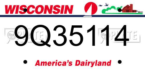 9Q35114 Wisconsin License Plate