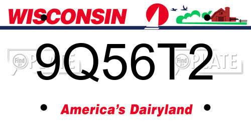 9Q56T2 Wisconsin License Plate