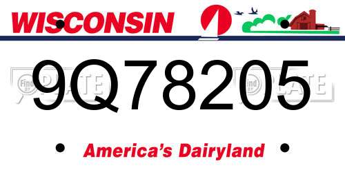 9Q78205 Wisconsin License Plate