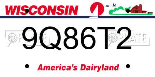9Q86T2 Wisconsin License Plate