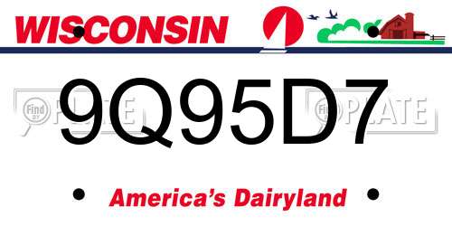9Q95D7 Wisconsin License Plate