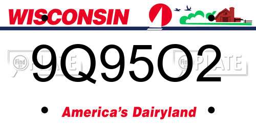 9Q95O2 Wisconsin License Plate