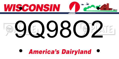 9Q98O2 Wisconsin License Plate