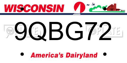 9QBG72 Wisconsin License Plate
