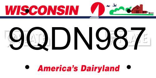 9QDN987 Wisconsin License Plate