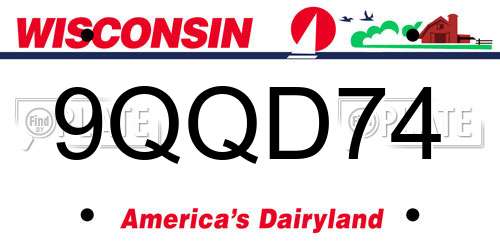 9QQD74 Wisconsin License Plate