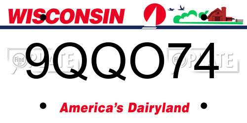 9QQO74 Wisconsin License Plate