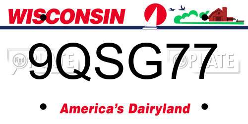9QSG77 Wisconsin License Plate