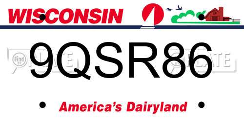 9QSR86 Wisconsin License Plate