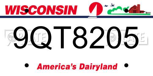 9QT8205 Wisconsin License Plate