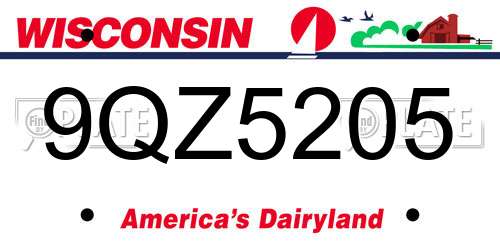 9QZ5205 Wisconsin License Plate