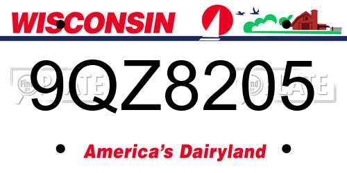 9QZ8205 Wisconsin License Plate