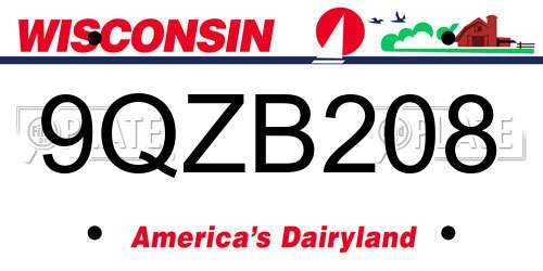 9QZB208 Wisconsin License Plate