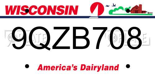 9QZB708 Wisconsin License Plate
