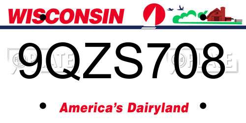 9QZS708 Wisconsin License Plate