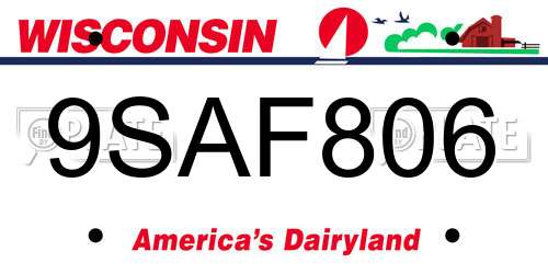 9SAF806 Wisconsin License Plate