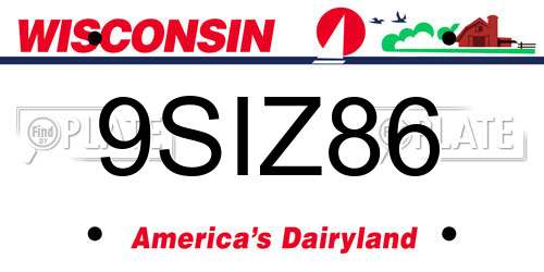 9SIZ86 Wisconsin License Plate