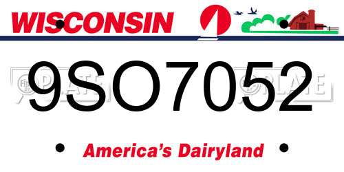 9SO7052 Wisconsin License Plate