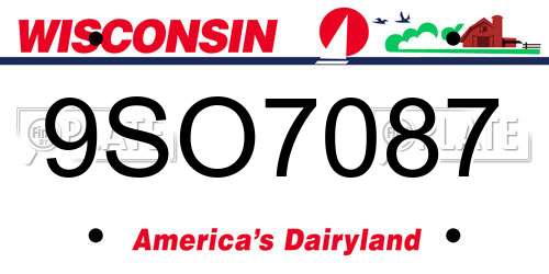 9SO7087 Wisconsin License Plate