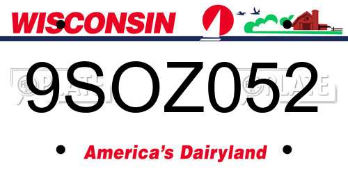 9SOZ052 Wisconsin License Plate