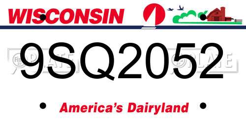 9SQ2052 Wisconsin License Plate