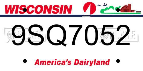 9SQ7052 Wisconsin License Plate