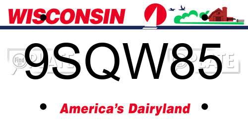 9SQW85 Wisconsin License Plate