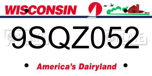 9SQZ052 Wisconsin License Plate