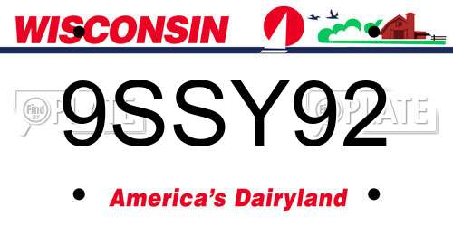 9SSY92 Wisconsin License Plate
