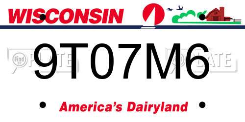 9T07M6 Wisconsin License Plate