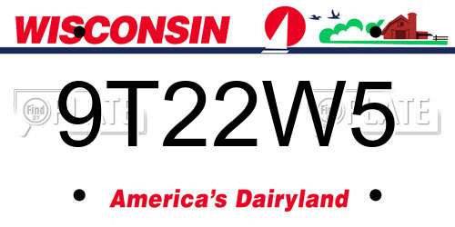 9T22W5 Wisconsin License Plate