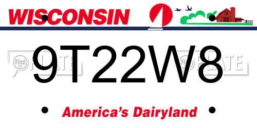 9T22W8 Wisconsin License Plate