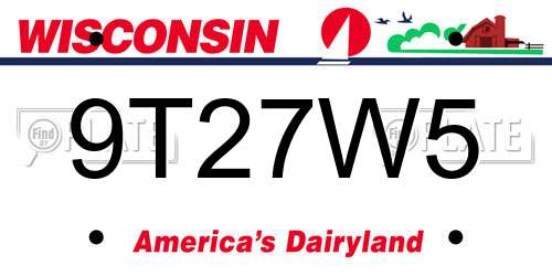 9T27W5 Wisconsin License Plate