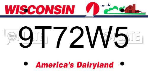 9T72W5 Wisconsin License Plate