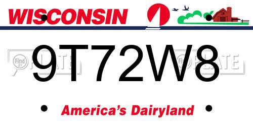 9T72W8 Wisconsin License Plate