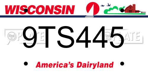 9TS445 Wisconsin License Plate