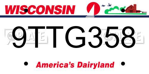 9TTG358 Wisconsin License Plate