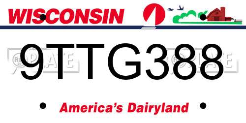 9TTG388 Wisconsin License Plate