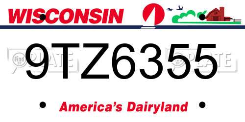 9TZ6355 Wisconsin License Plate