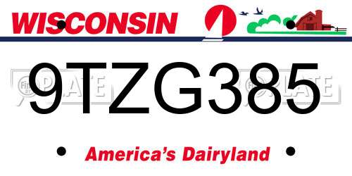 9TZG385 Wisconsin License Plate