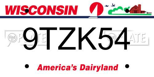 9TZK54 Wisconsin License Plate
